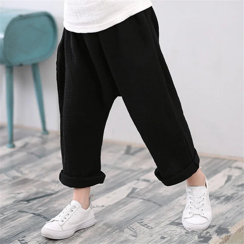 Kids Pants Boy Girl Summer Solid Color Linen