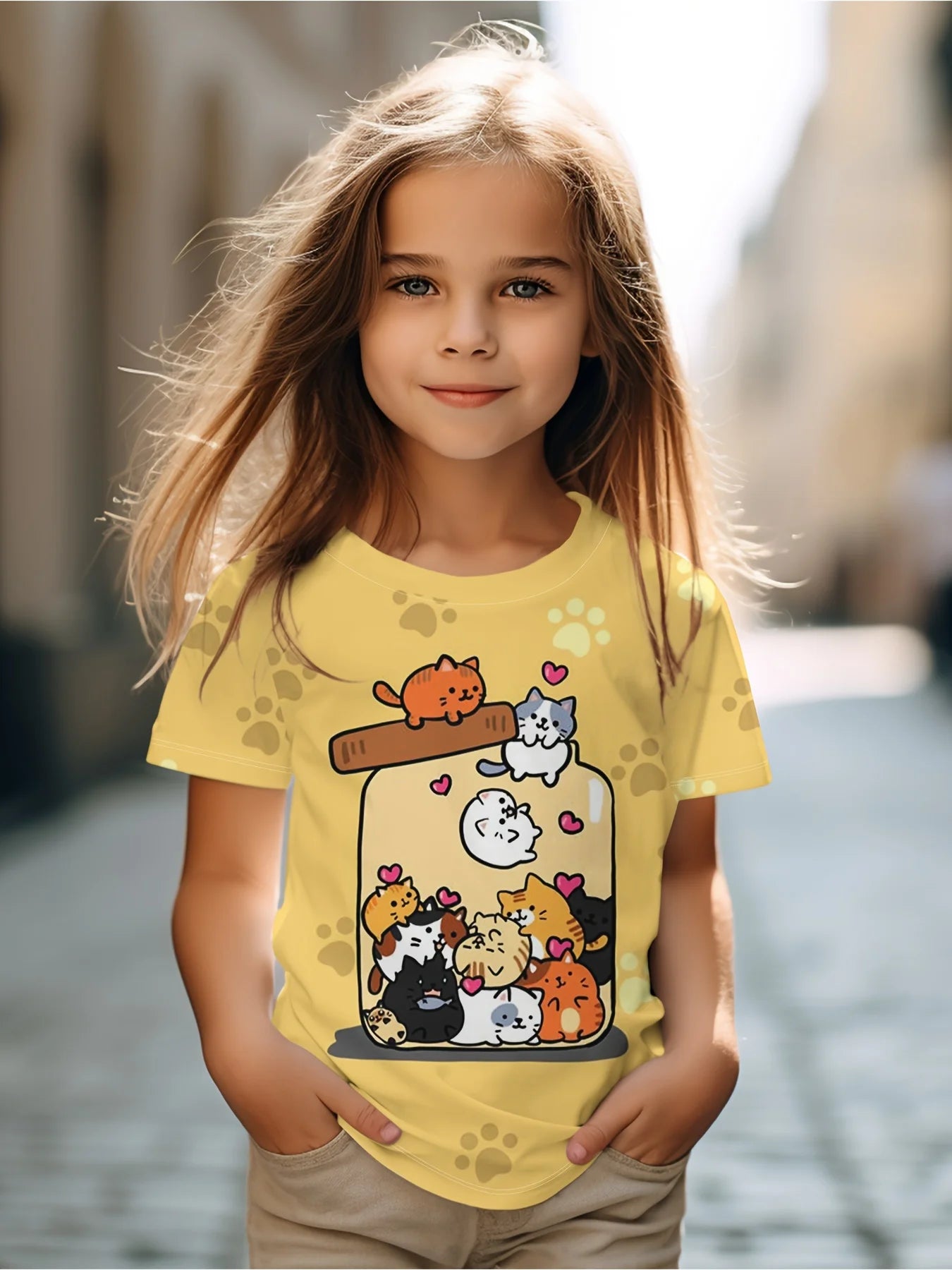 Girl T Shirts Cartoon Cat Graphic T Shirts
