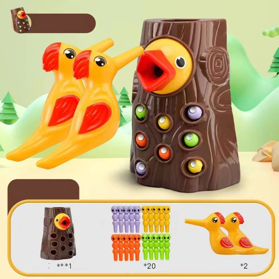Montessori Educational Toys for Children Woodpecker Catch Worms