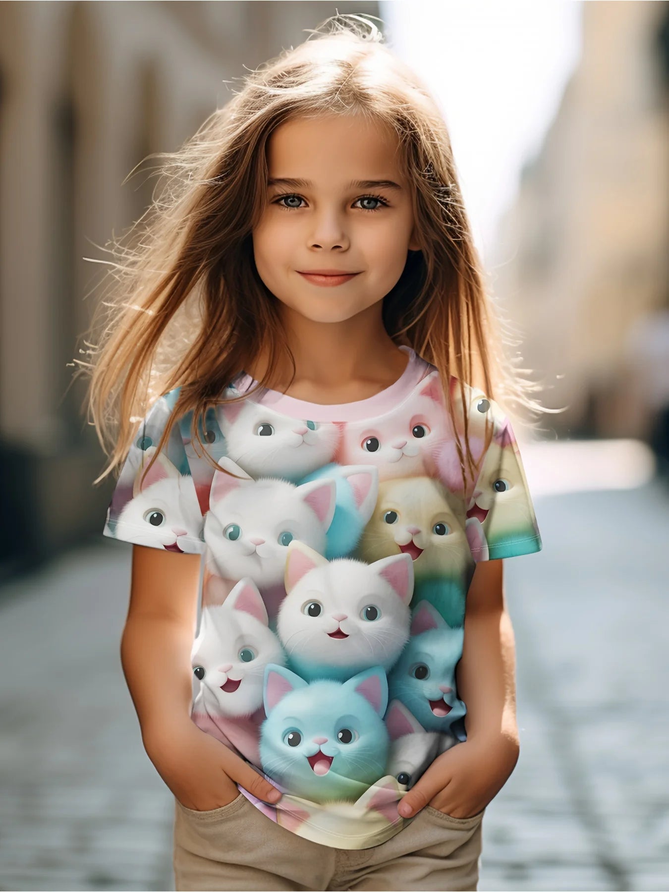 Girl T Shirts Cartoon Cat Graphic T Shirts