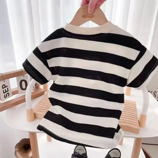 Summer Children Sets Boys Girls Short sleeved Striped