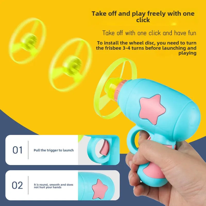 Children Saucer Launcher Pistol Outdoor Spinning Top Dinosaur