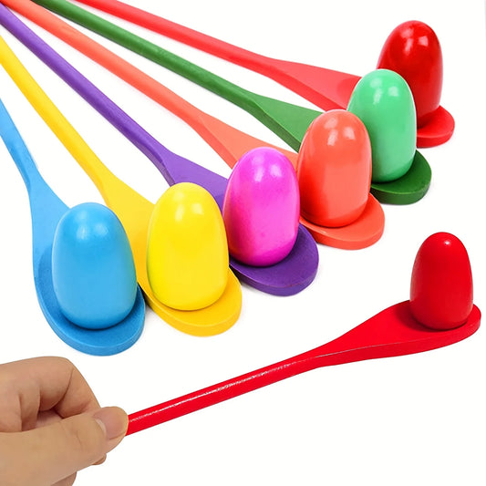 6 12pcs Egg Spoon Race Game Sets Wooden