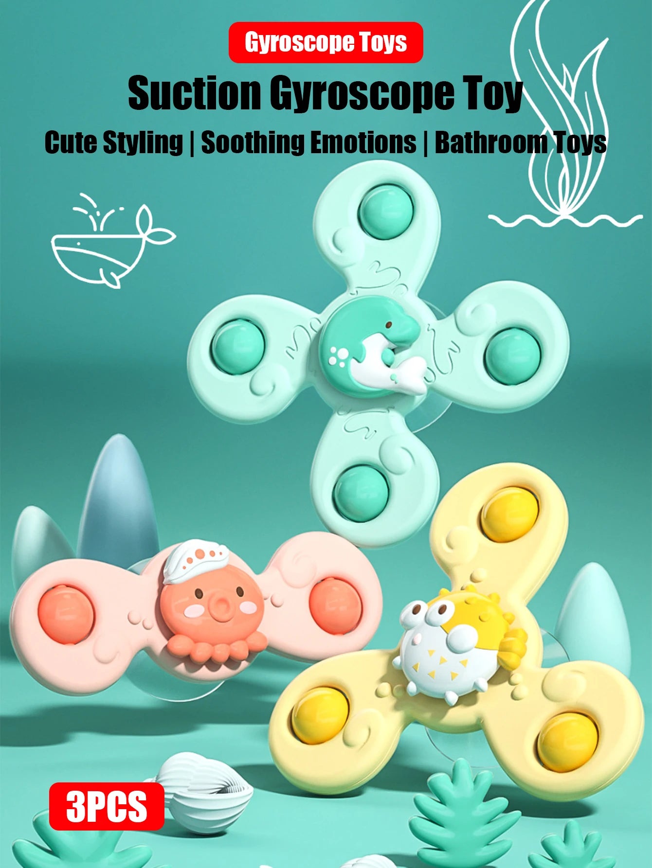 3Pcs Set Suction Cup Spinning Cartoon Animal Spinner