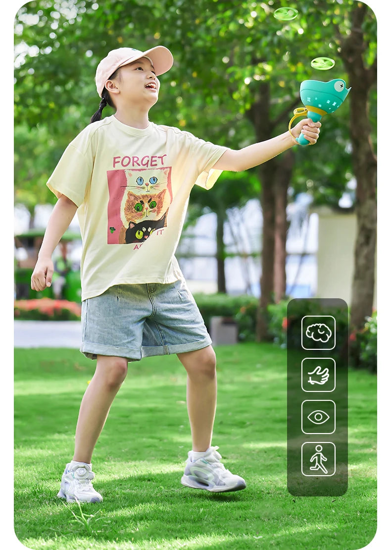 Pull String Flying Saucer Disc Launcher Kids Flying