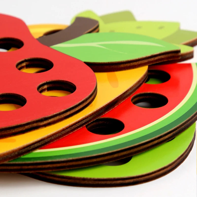 Wooden Lacing Toy Educational Fruits Threading Activity Puzzles