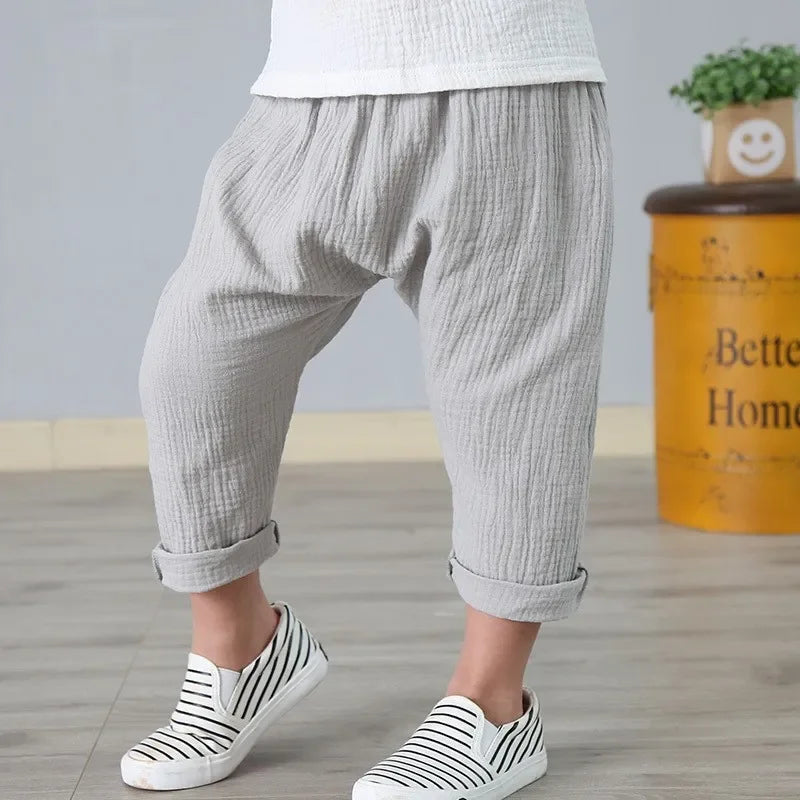 Kids Pants Boy Girl Summer Solid Color Linen