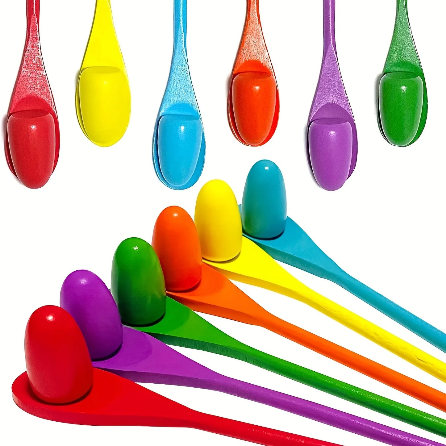 6 12pcs Egg Spoon Race Game Sets Wooden