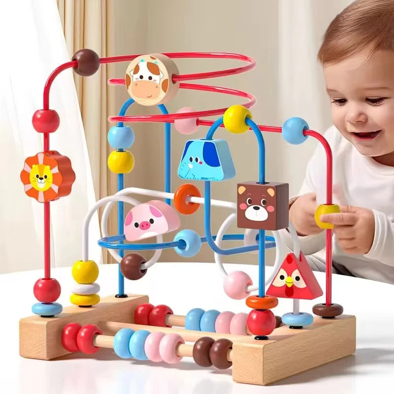 Montessori Baby Toys Wooden Roller Coaster Bead Maze