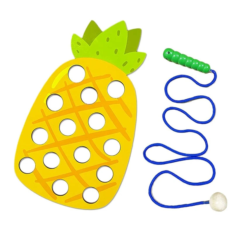 Wooden Lacing Toy Educational Fruits Threading Activity Puzzles