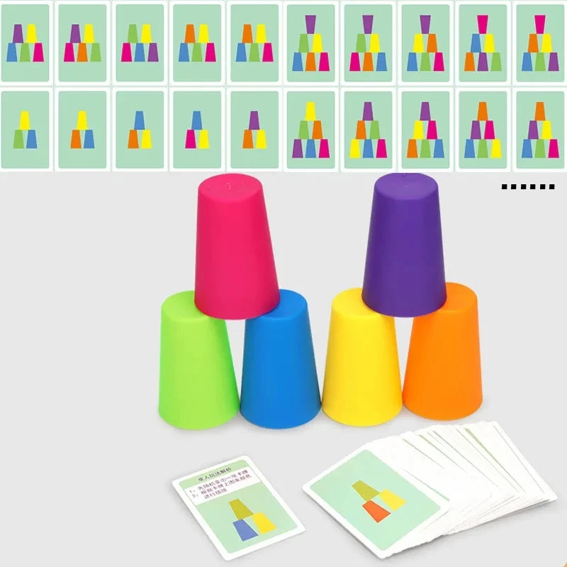 Montessori Toys Mini Stack Cup Game With Card