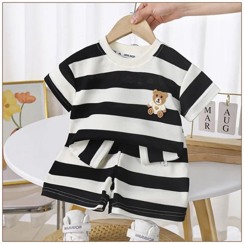 Summer Children Sets Boys Girls Short sleeved Striped