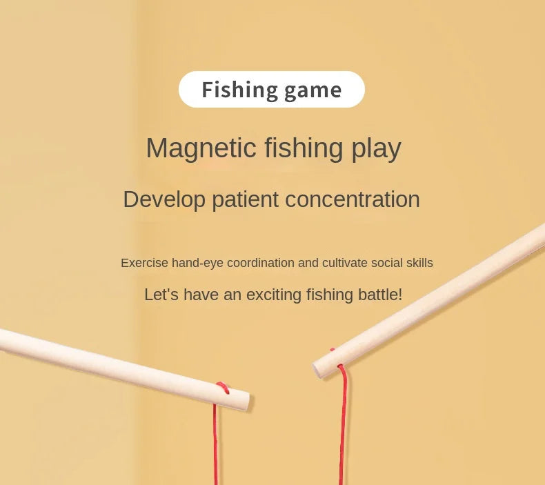 Montessori Wooden Fishing Toys For Children Cartoon Marine