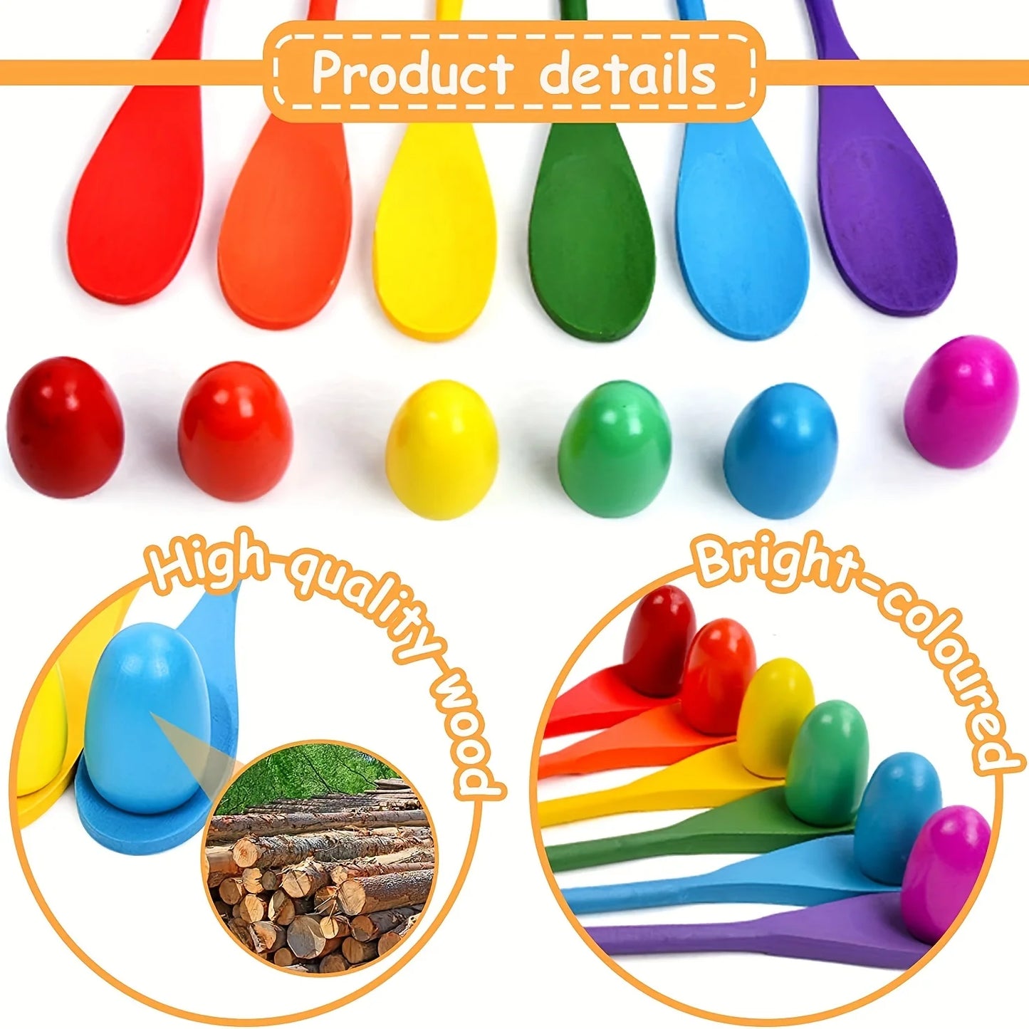 6 12pcs Egg Spoon Race Game Sets Wooden