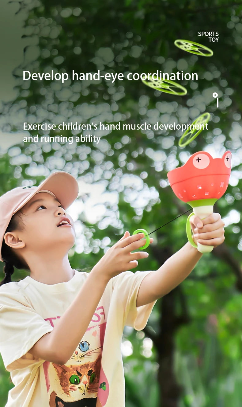 Pull String Flying Saucer Disc Launcher Kids Flying
