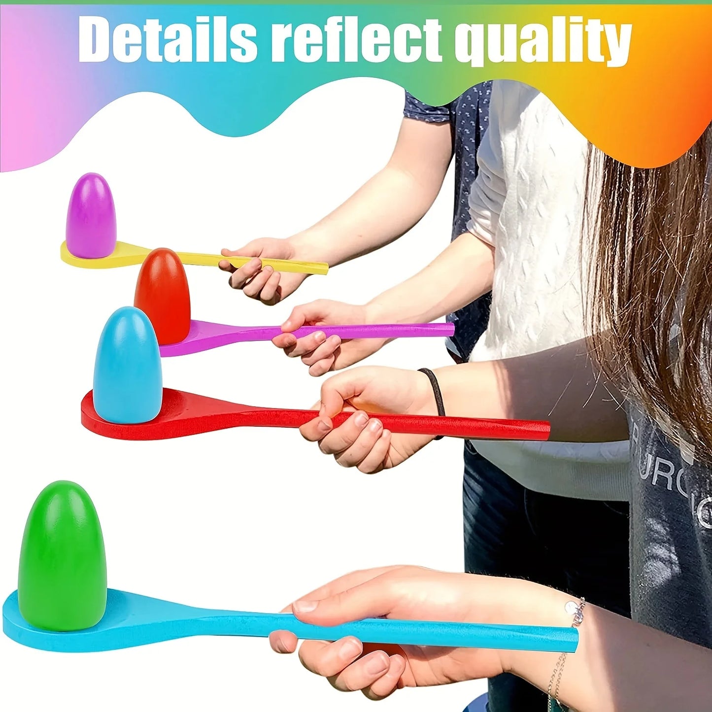 6 12pcs Egg Spoon Race Game Sets Wooden