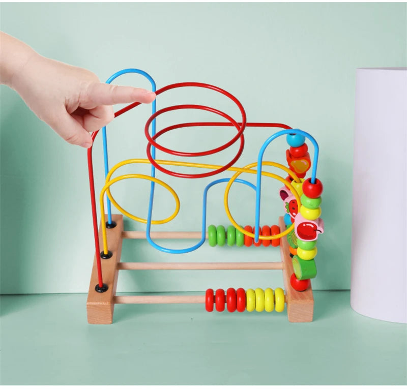 Montessori Baby Toys Wooden Roller Coaster Bead Maze