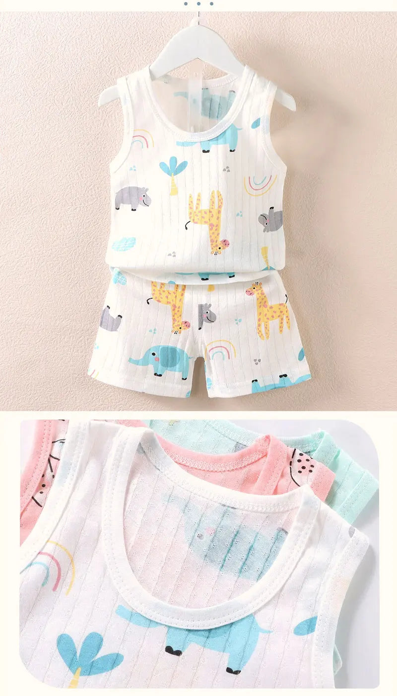 Children s Clothing Print Sleeveless Tops Shorts Cute