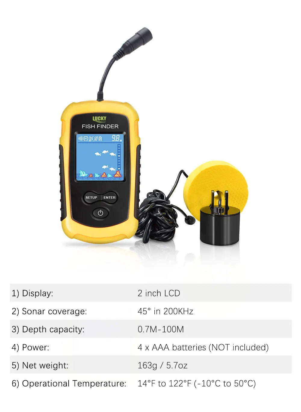 FFC1108 1 Alarm 100M Portable Sonar Fish Finders