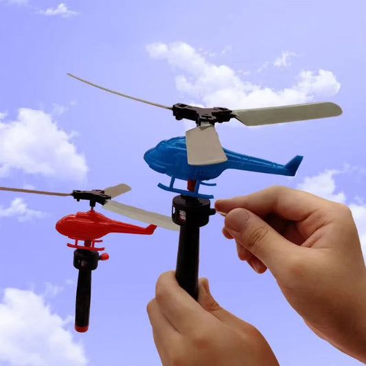 1 3 5sets Bamboo Dragonfly Handle Pull Helicopter