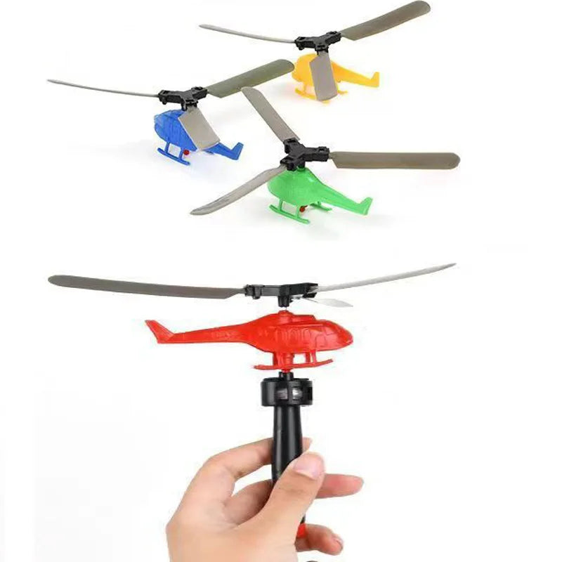 1 3 5sets Bamboo Dragonfly Handle Pull Helicopter