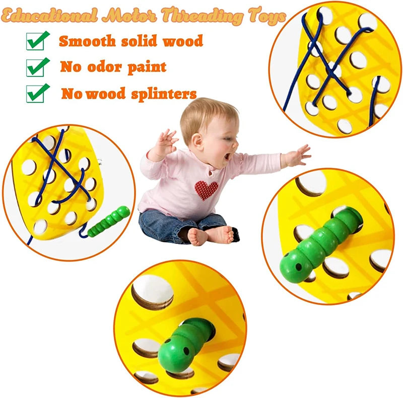 Wooden Lacing Toy Educational Fruits Threading Activity Puzzles