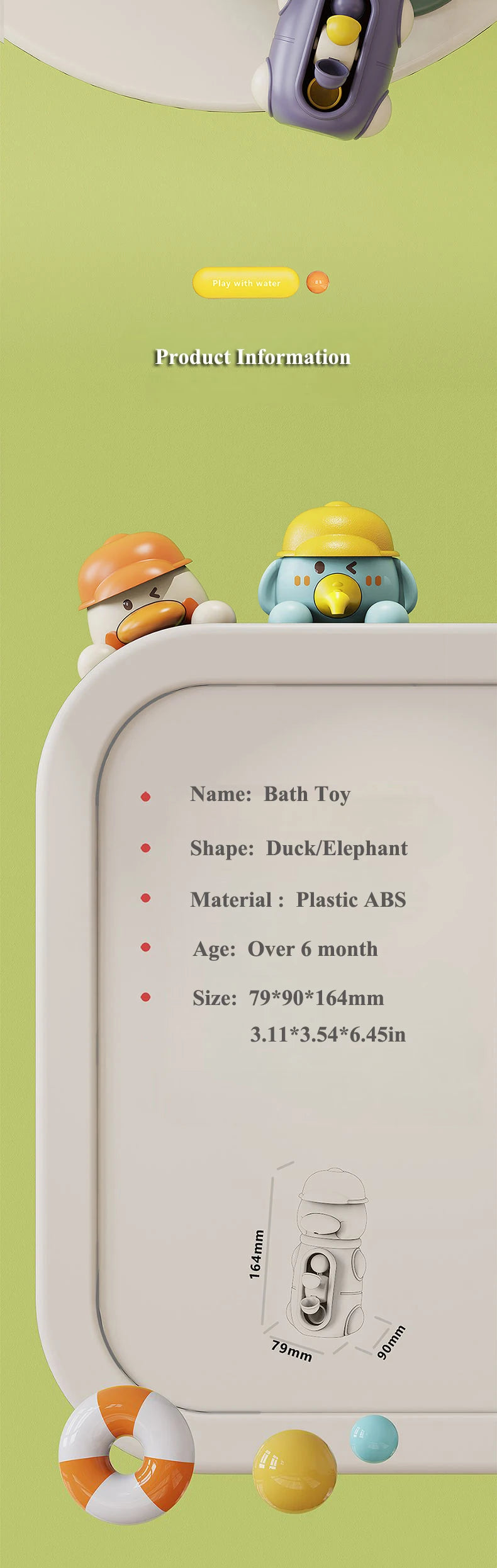 New Cute Duck Elephant Baby Shower Bath Toys
