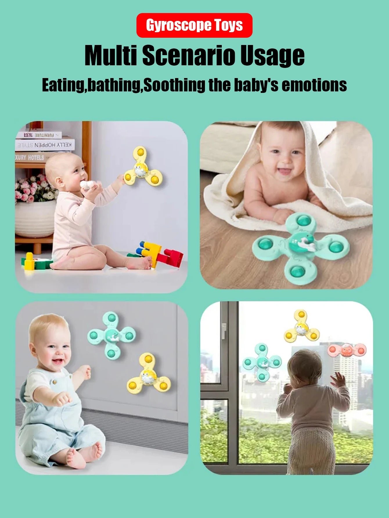 3Pcs Set Suction Cup Spinning Cartoon Animal Spinner