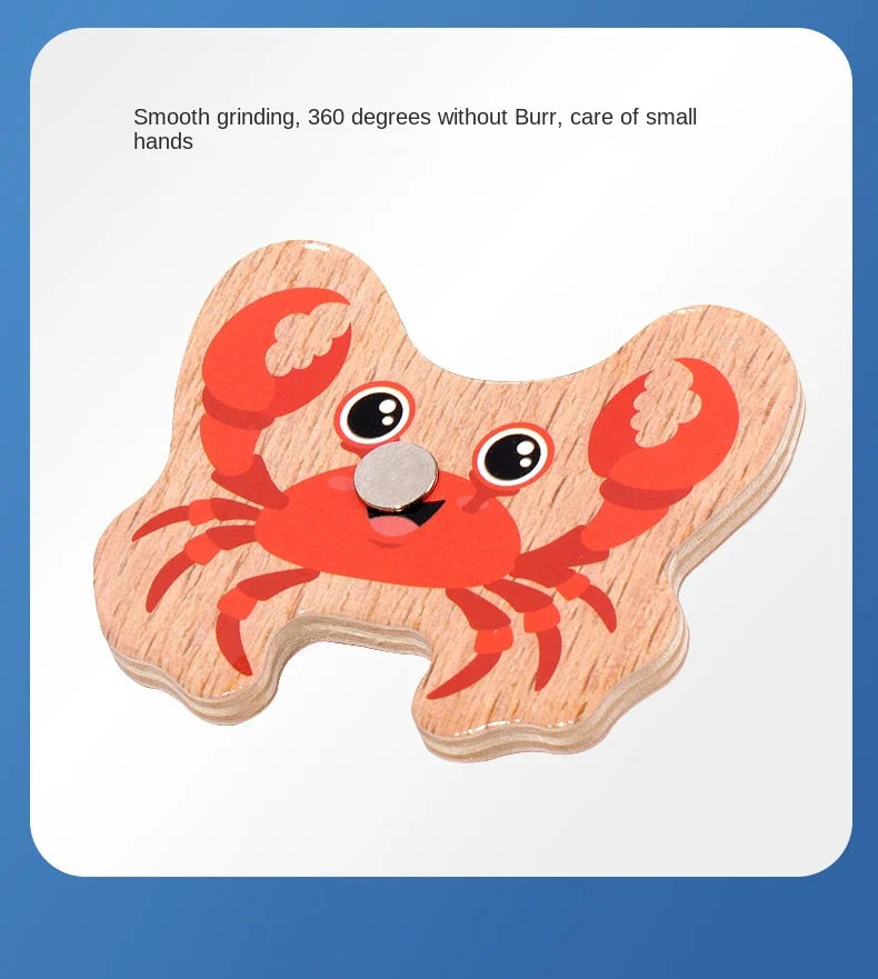 Montessori Wooden Fishing Toys For Children Cartoon Marine