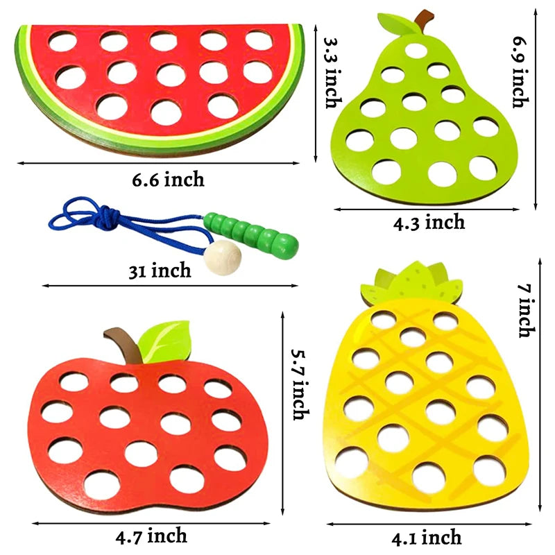 Wooden Lacing Toy Educational Fruits Threading Activity Puzzles