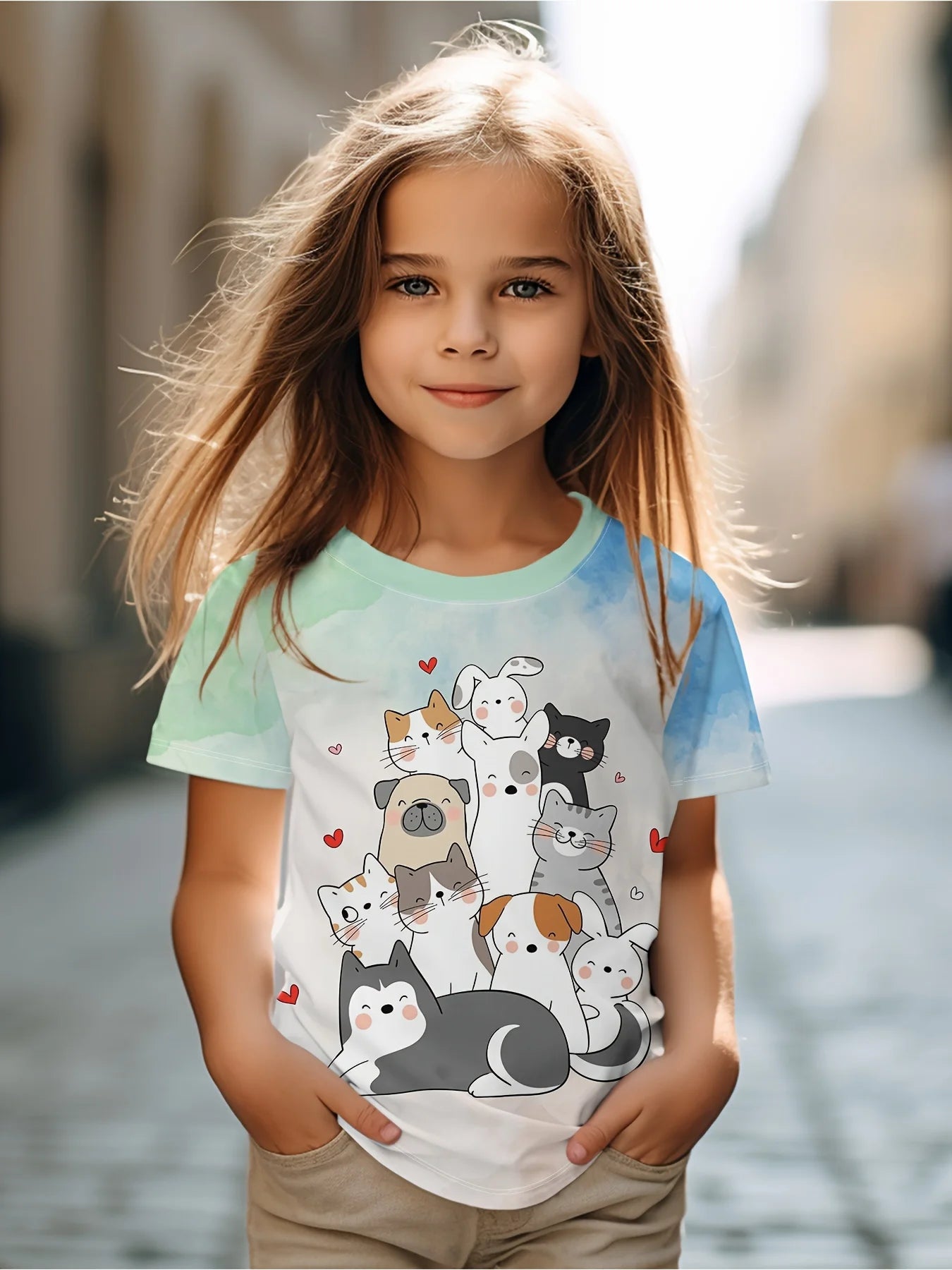 Girl T Shirts Cartoon Cat Graphic T Shirts