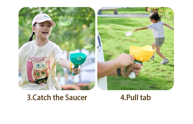 Pull String Flying Saucer Disc Launcher Kids Flying