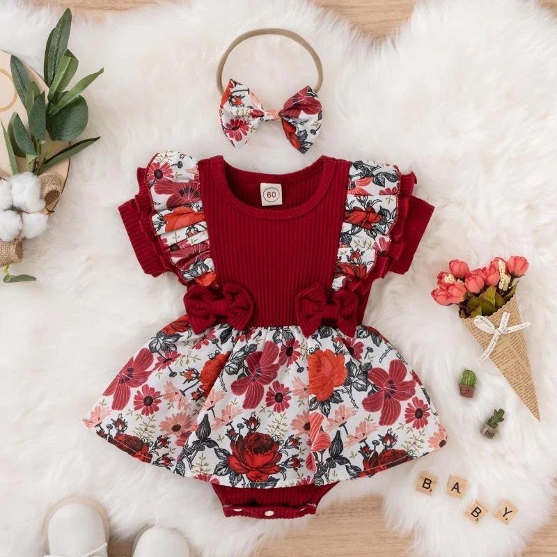 Summer Baby Girl Dress With Bowknot Striped Jumpsuit